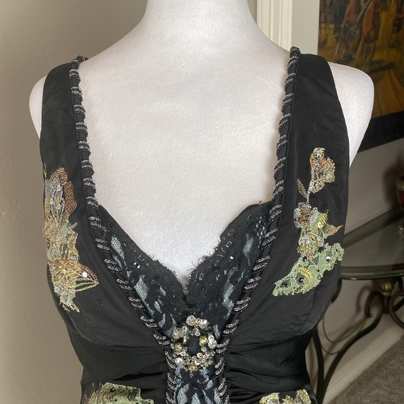 Caribbean Queen Black Beaded Spaghetti Straps Cocktail Bodycon Mini Dress M - Picture 2 of 8